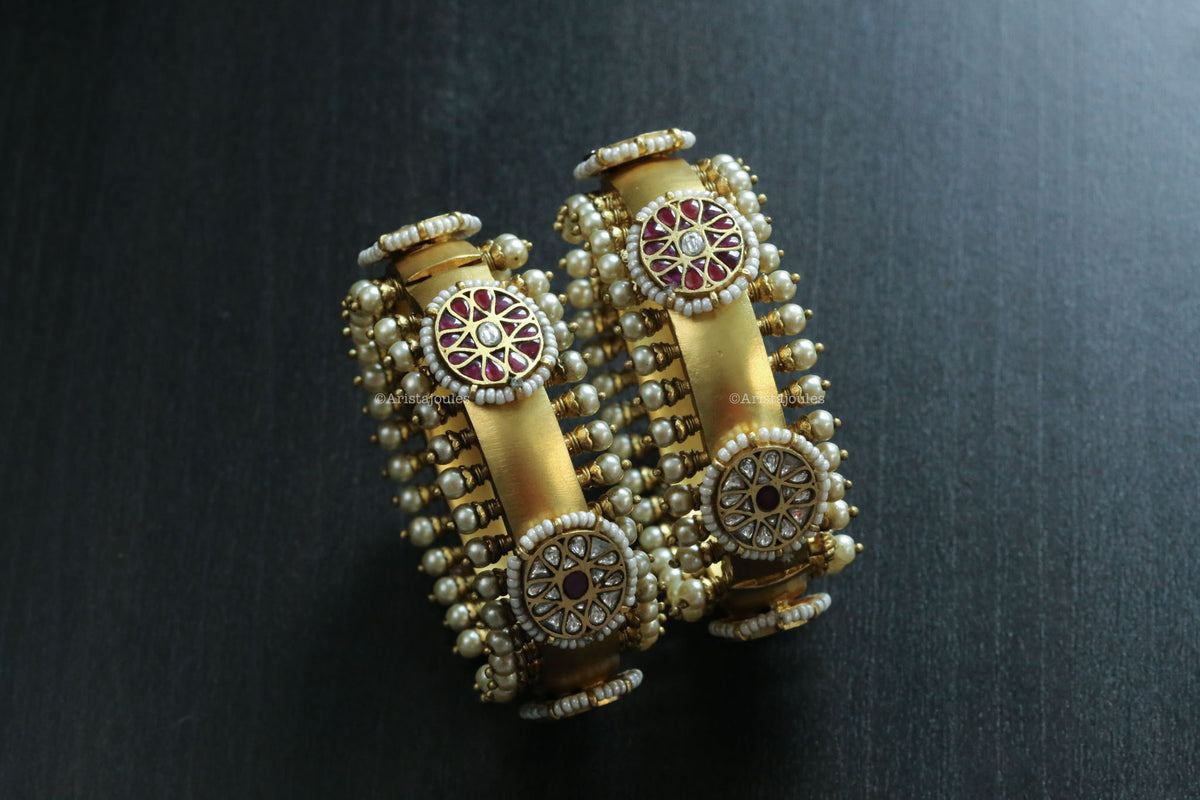 Meher Vintage Gold Jadau Bangles (Openable) - 2.4