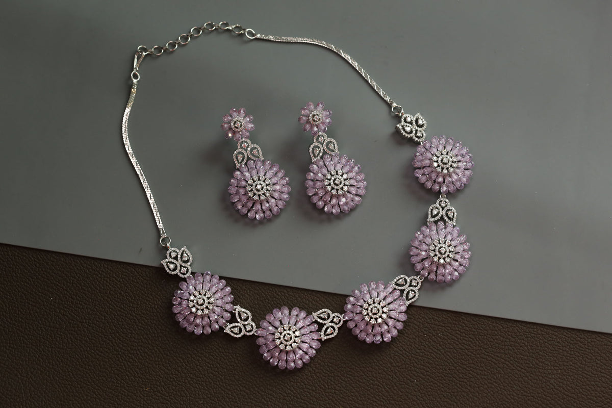 Lilac 3D CZ Crystal Necklace Set