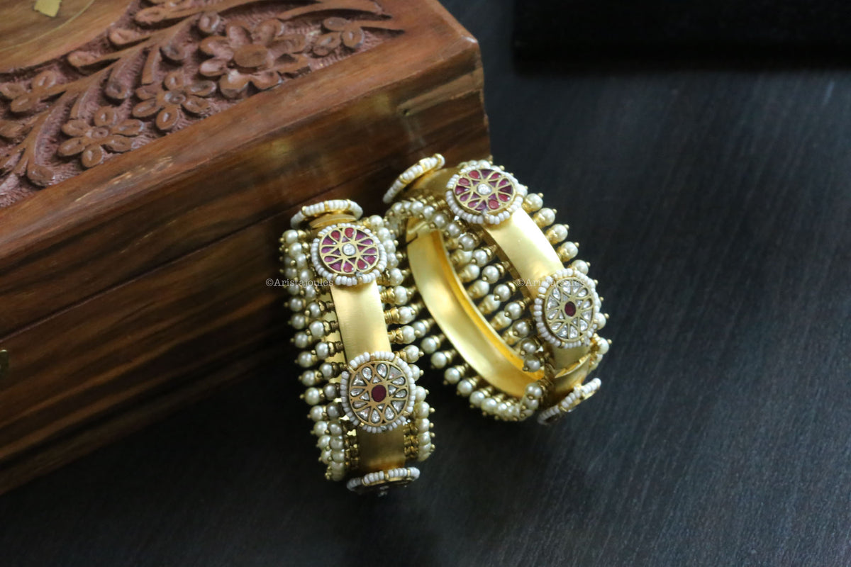 Meher Vintage Gold Jadau Bangles (Openable) - 2.4