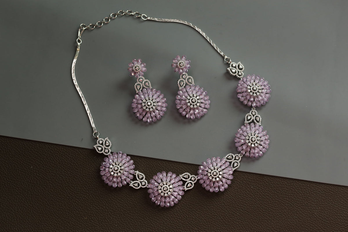 Lilac 3D CZ Crystal Necklace Set