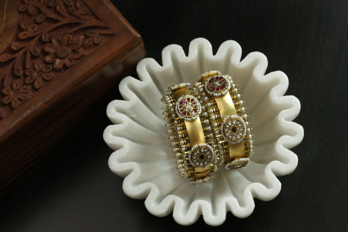 Meher Vintage Gold Jadau Bangles (Openable) - 2.4