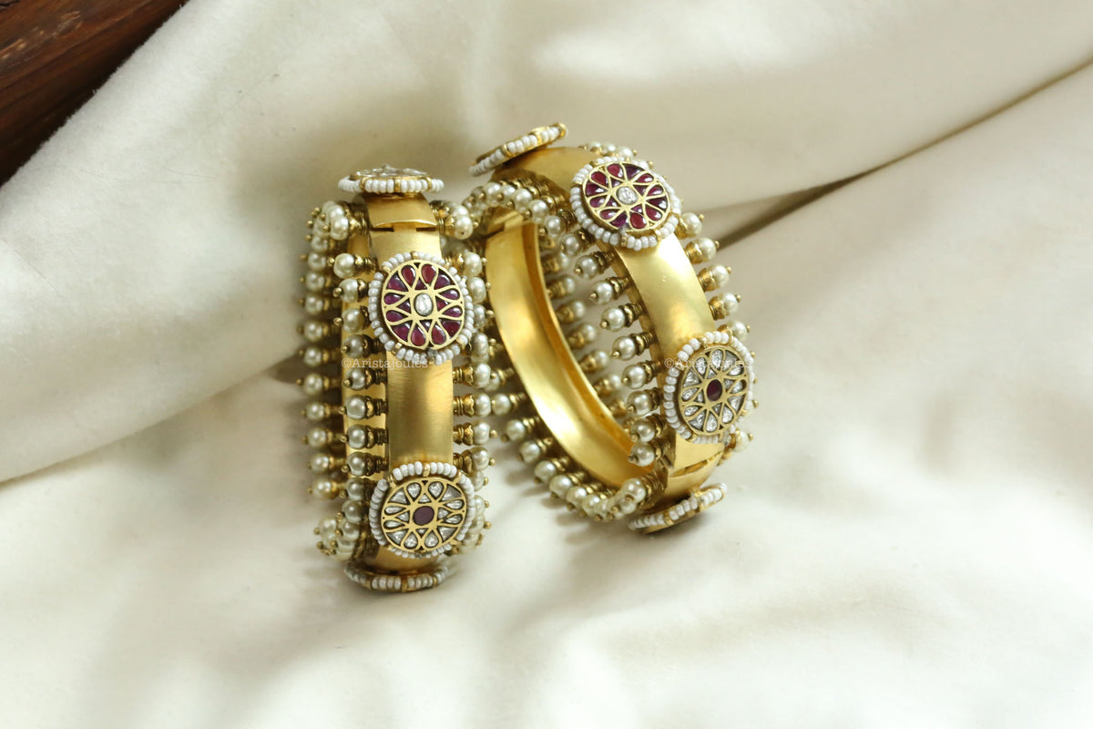 Meher Vintage Gold Jadau Bangles (Openable) - 2.4