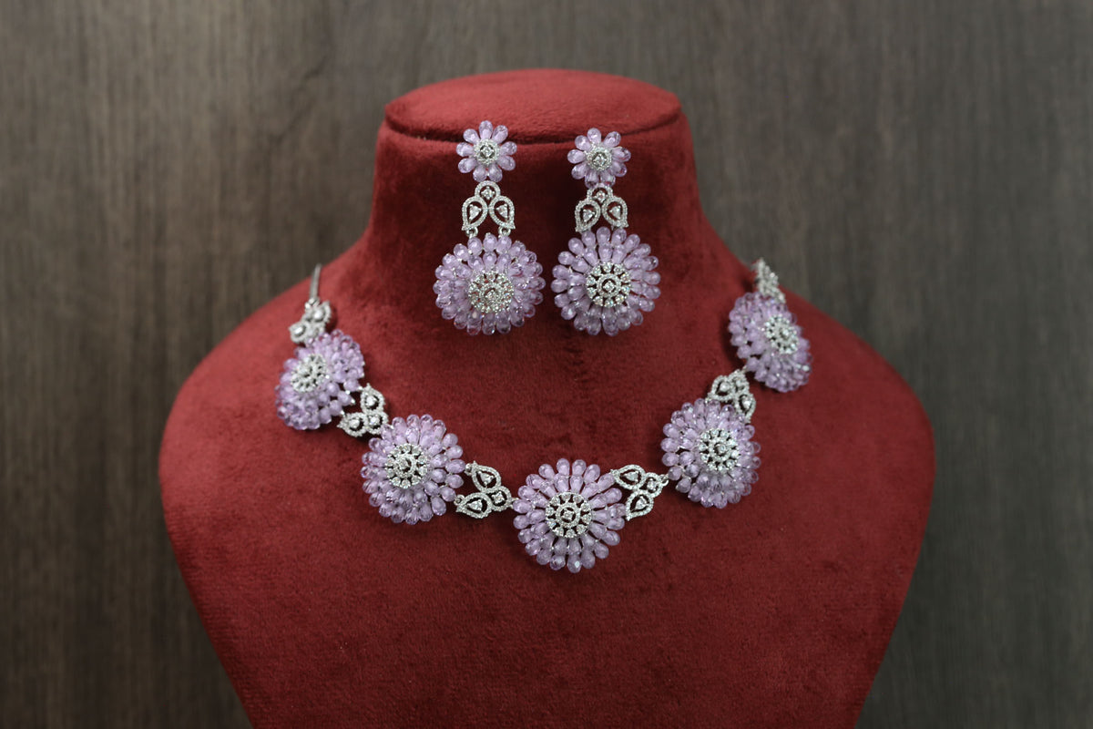 Lilac 3D CZ Crystal Necklace Set