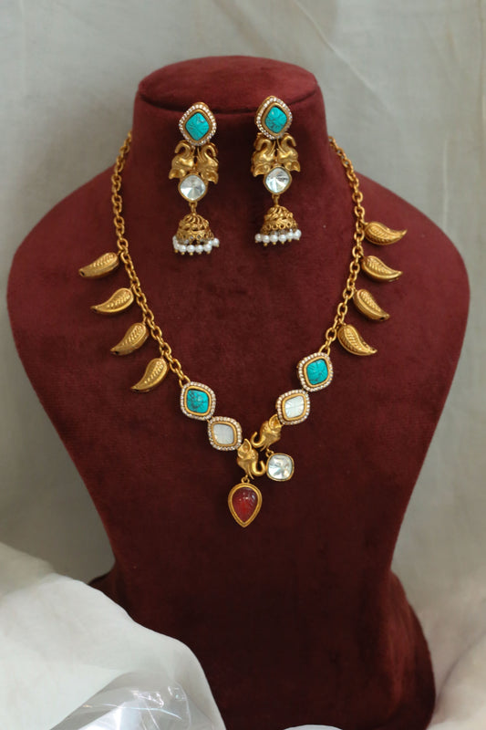 Mohini Carved Stone Necklace Set - Multi