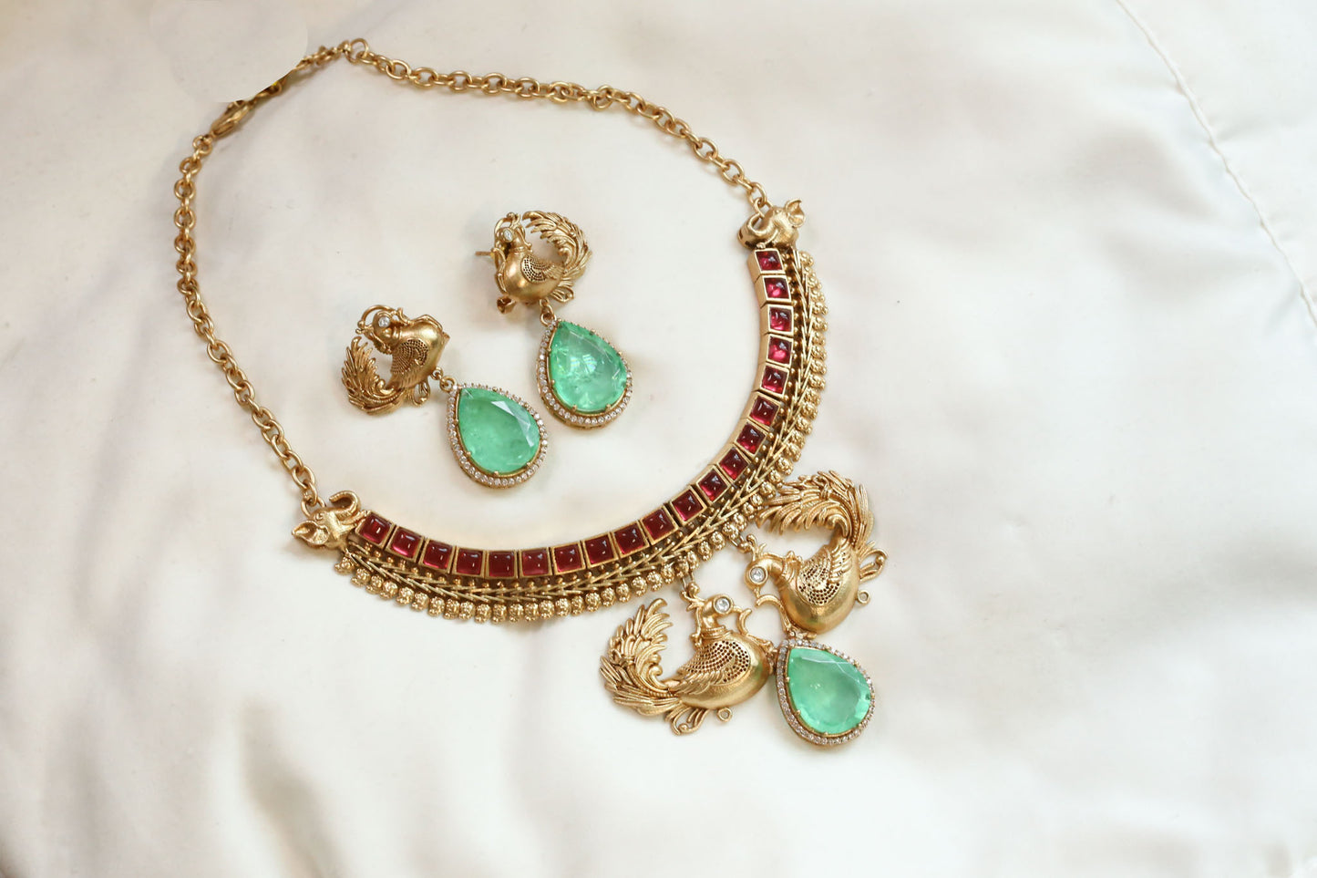 Mint Doublet & Ruby Pota Antique Necklace Set