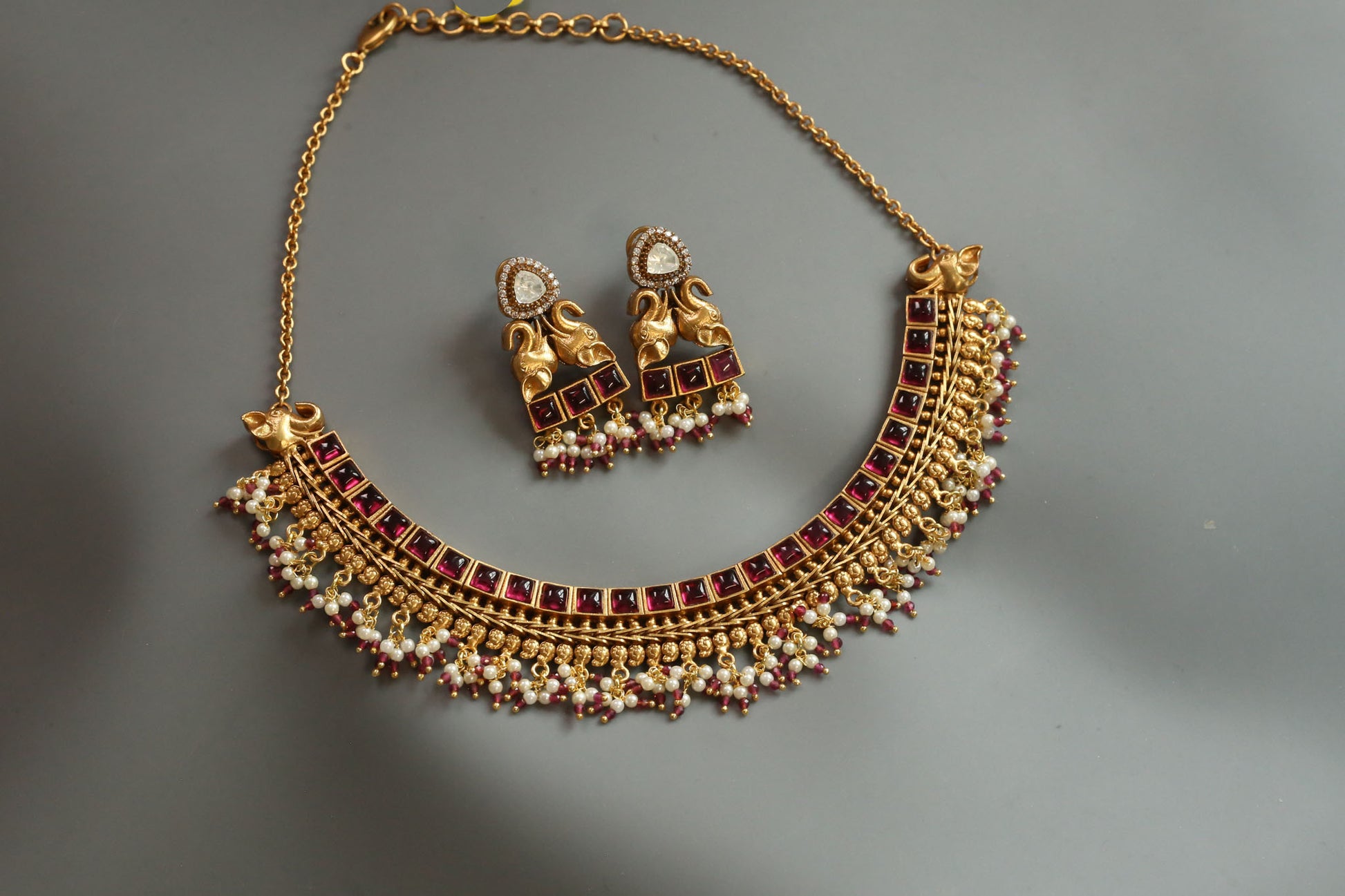 Ruby & Polki Kemp Antique Gold Necklace Set
