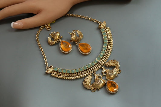 Orange Doublet & Mint Pota Antique Necklace Set