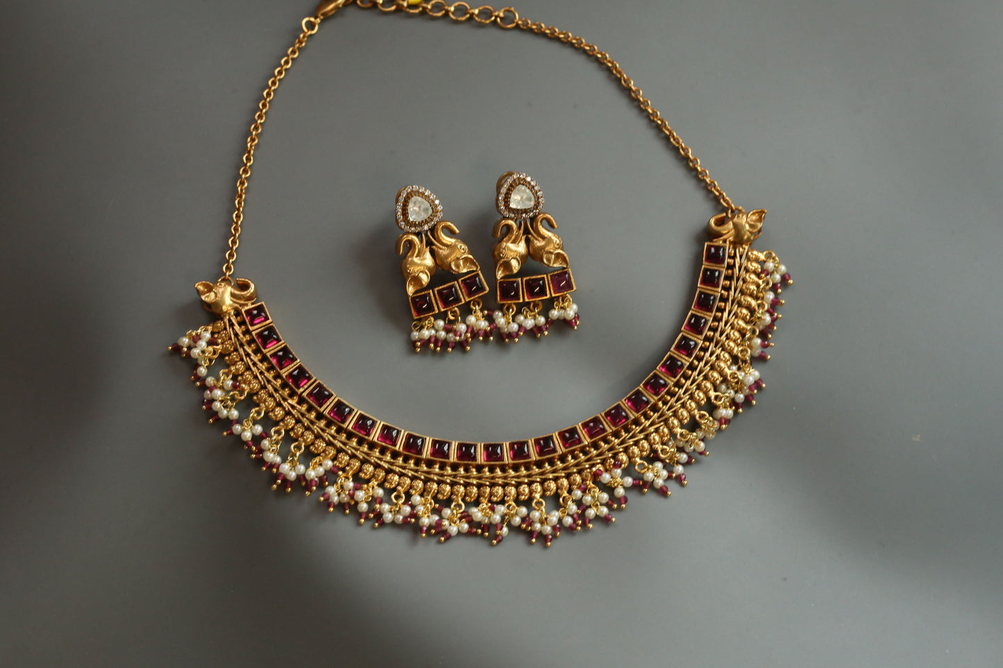 Ruby & Polki Kemp Antique Gold Necklace Set