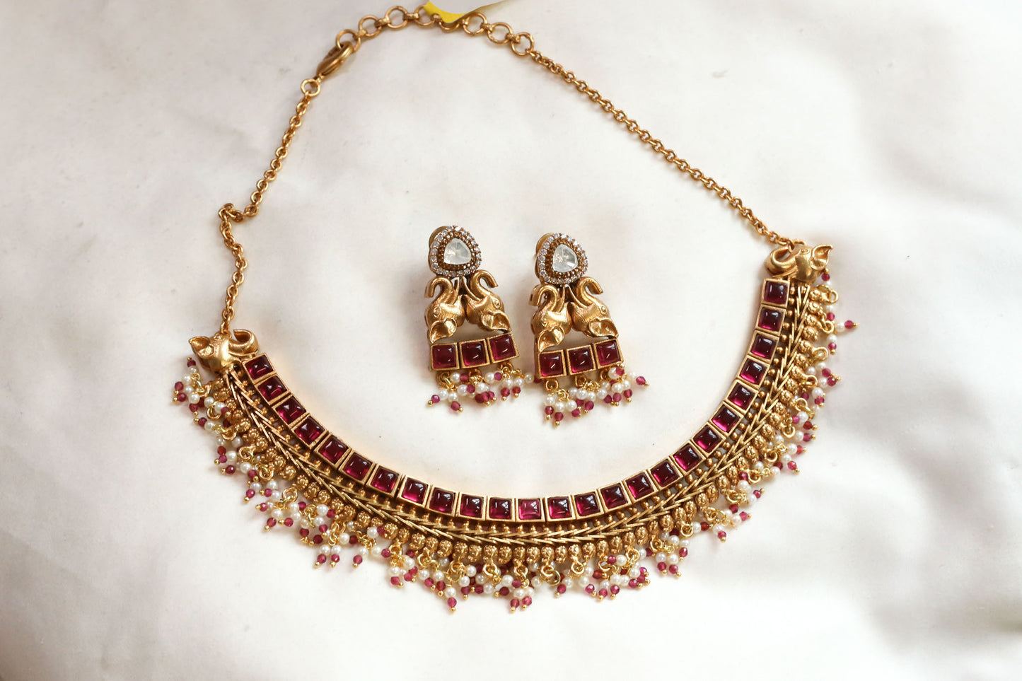 Ruby & Polki Kemp Antique Gold Necklace Set