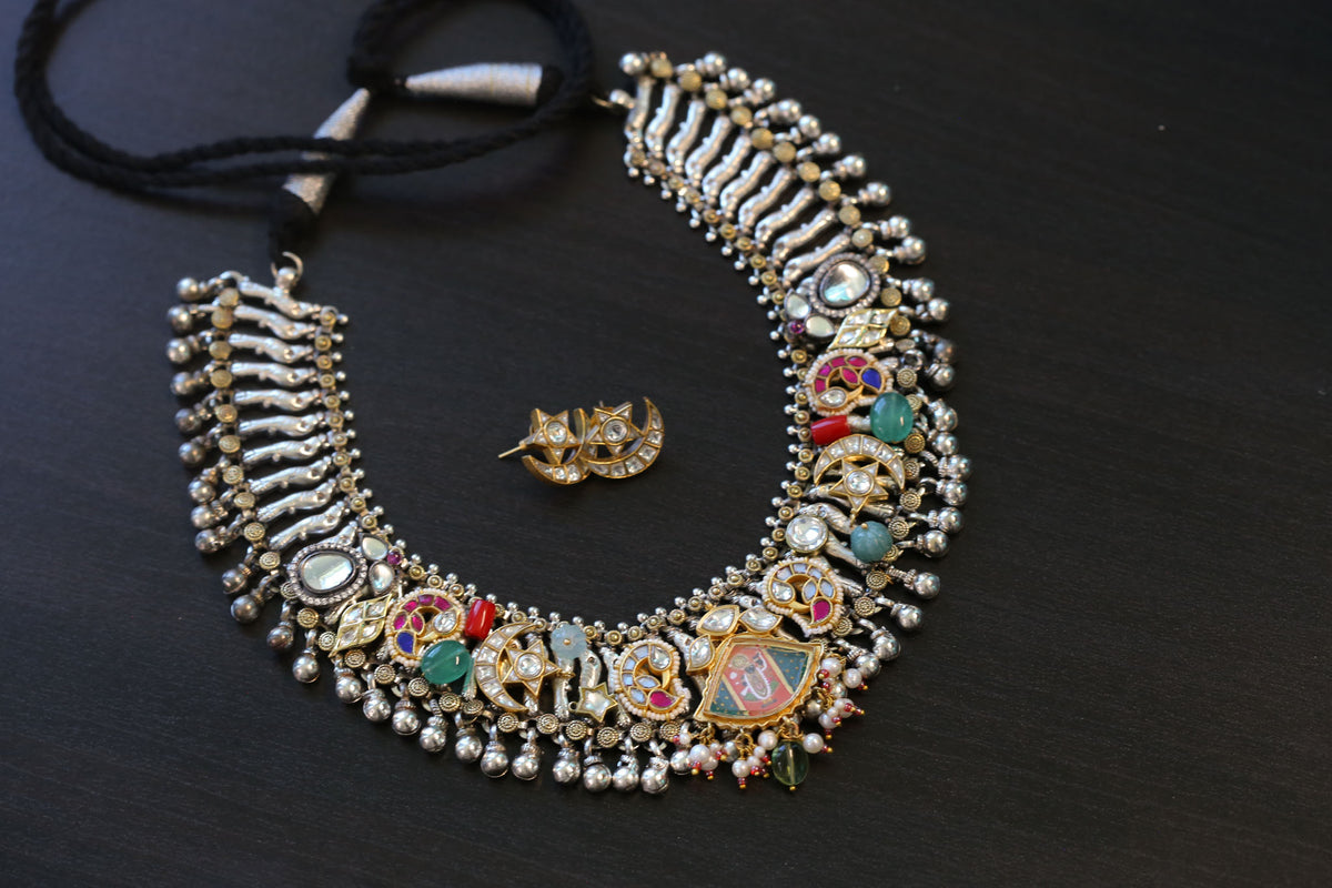 Srinathji Fusion Kundan Brass Necklace Set