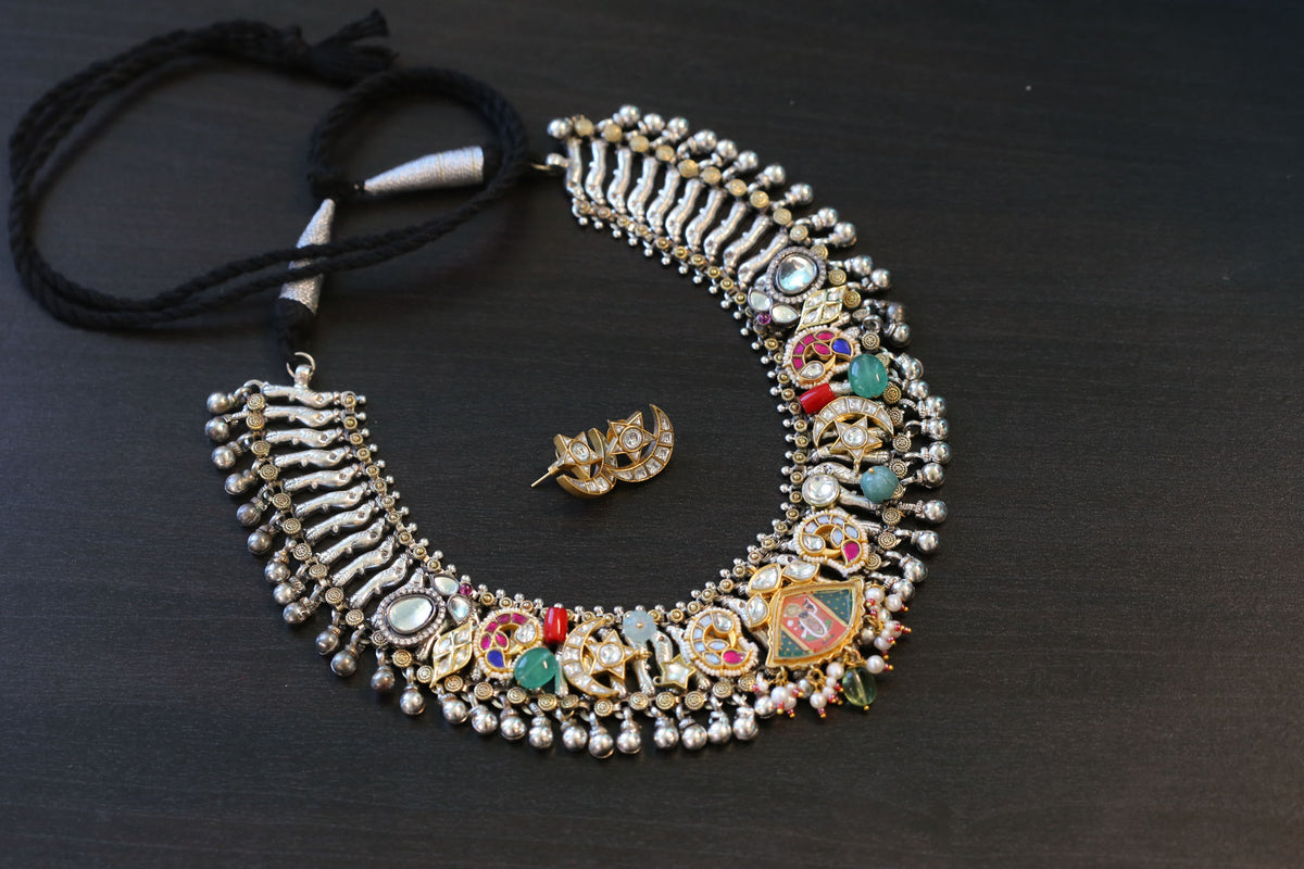 Srinathji Fusion Kundan Brass Necklace Set