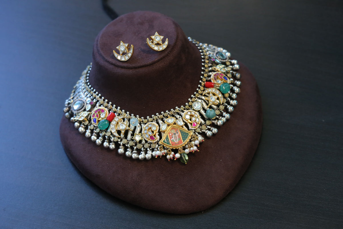 Srinathji Fusion Kundan Brass Necklace Set
