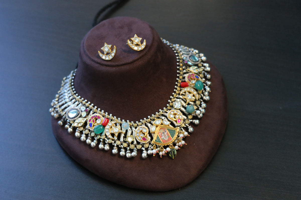 Srinathji Fusion Kundan Brass Necklace Set