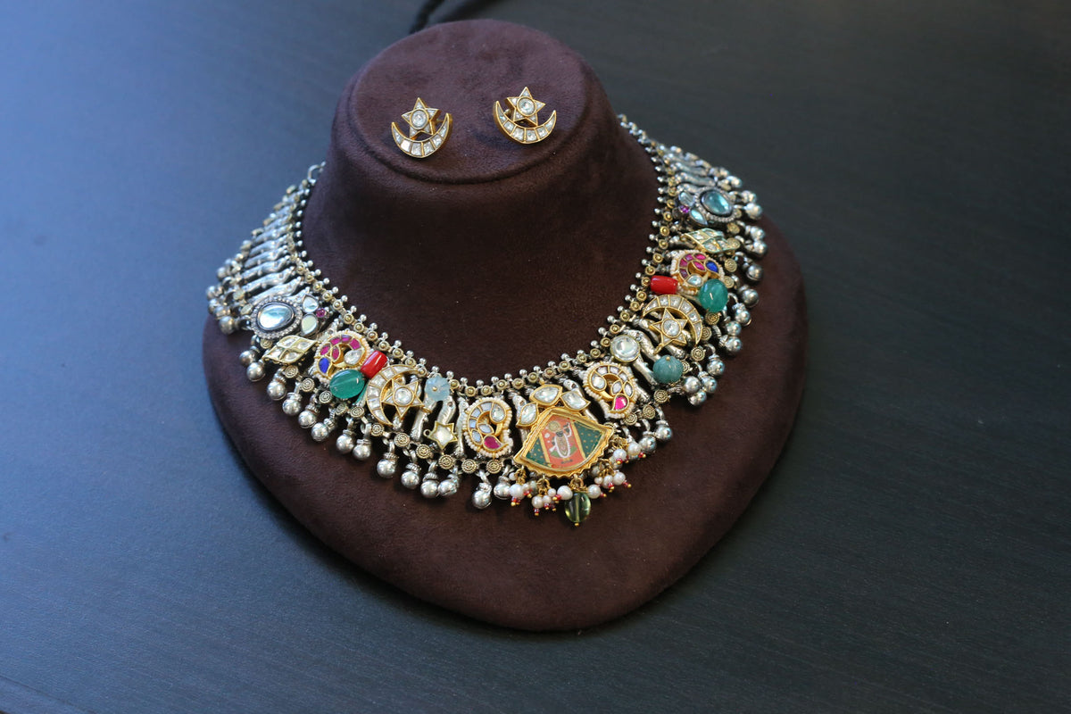 Srinathji Fusion Kundan Brass Necklace Set