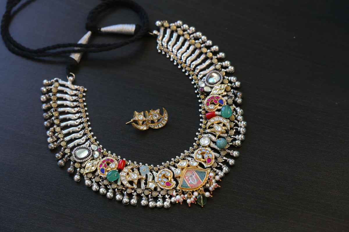 Srinathji Fusion Kundan Brass Necklace Set