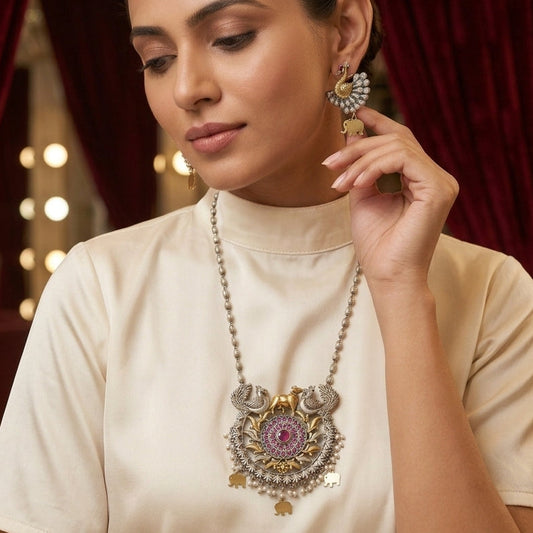 Dual Tone Nandi Necklace Set