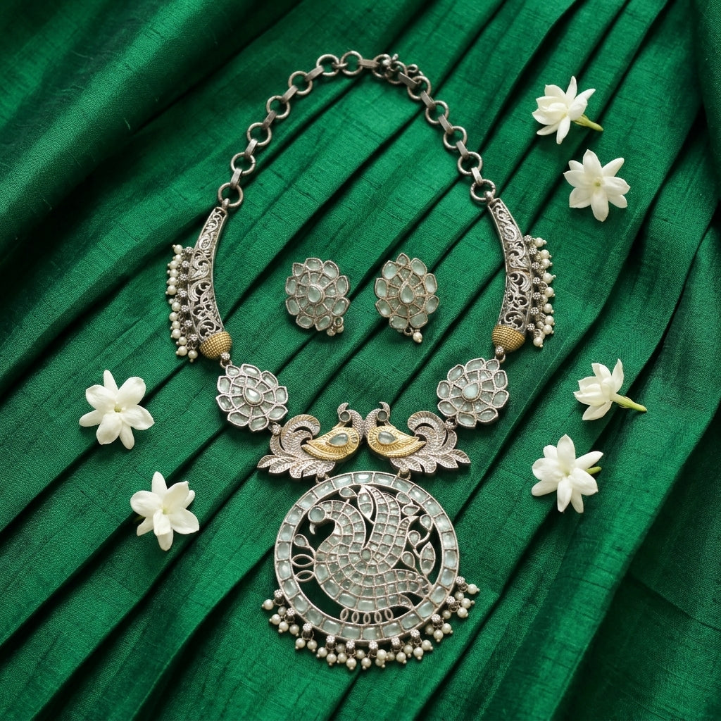 Mint Dual Tone Hasli Necklace Set