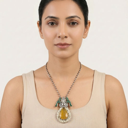 Fusion Kundan Oxidized Pendant Necklace (Colors available)