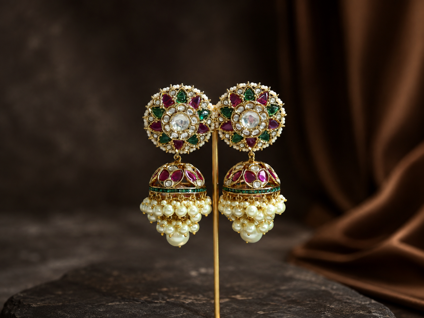 Surya Kundan Polki Jhumka - Multi