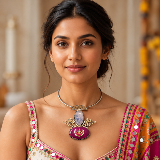 Fusion Kundan & Semiprecious Stone Hasli