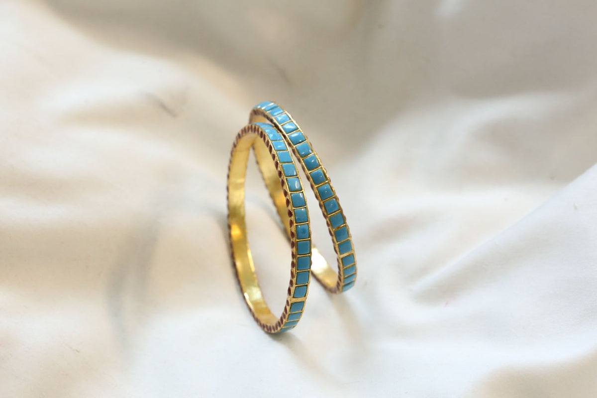 Jadau Enamel Sia Bangle Set ( Pair - Set of 2) - Turquoise