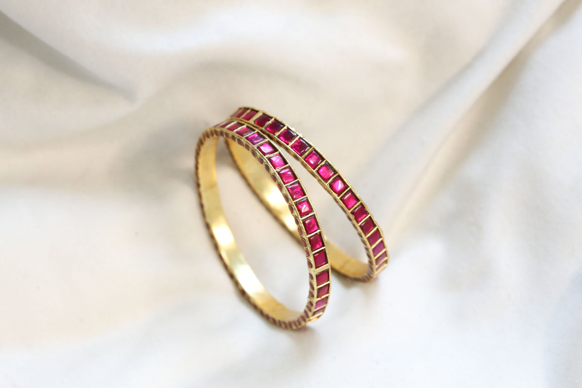 Jadau Enamel Sia Bangle Set ( Pair - Set of 2) -Red
