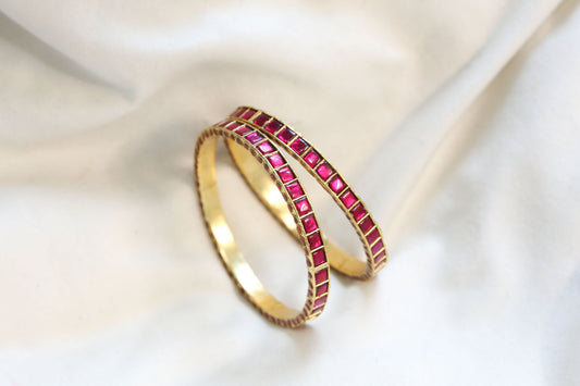 Jadau Enamel Sia Bangle Set ( Pair - Set of 2) -Red