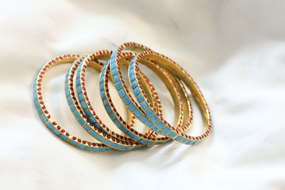 Jadau Enamel Sia Bangle Set ( Pair - Set of 2) - Turquoise