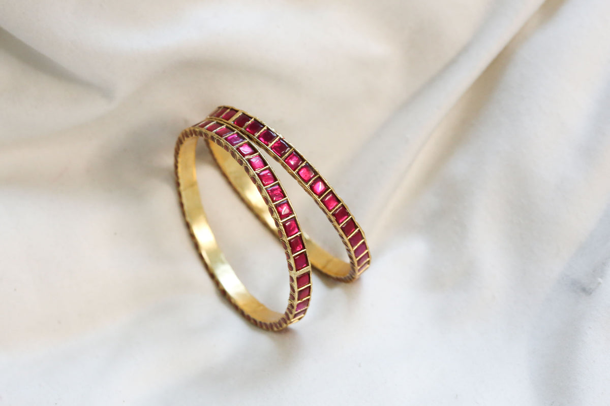 Jadau Enamel Sia Bangle Set ( Pair - Set of 2) -Red