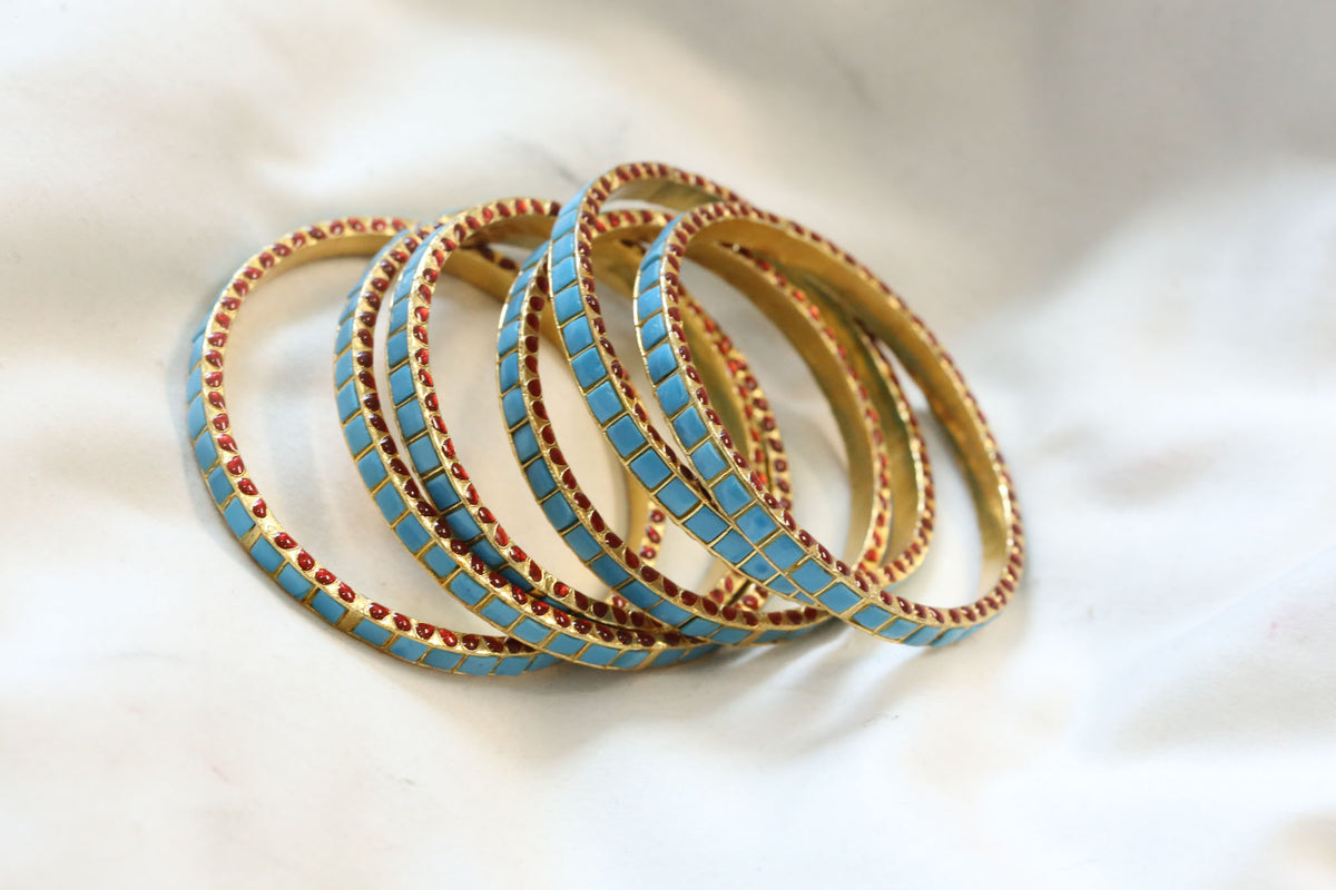 Jadau Enamel Sia Bangle Set ( Pair - Set of 2) - Turquoise