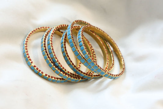 Jadau Enamel Sia Bangle Set ( Pair - Set of 2) - Turquoise