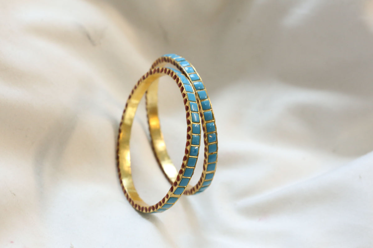 Jadau Enamel Sia Bangle Set ( Pair - Set of 2) - Turquoise