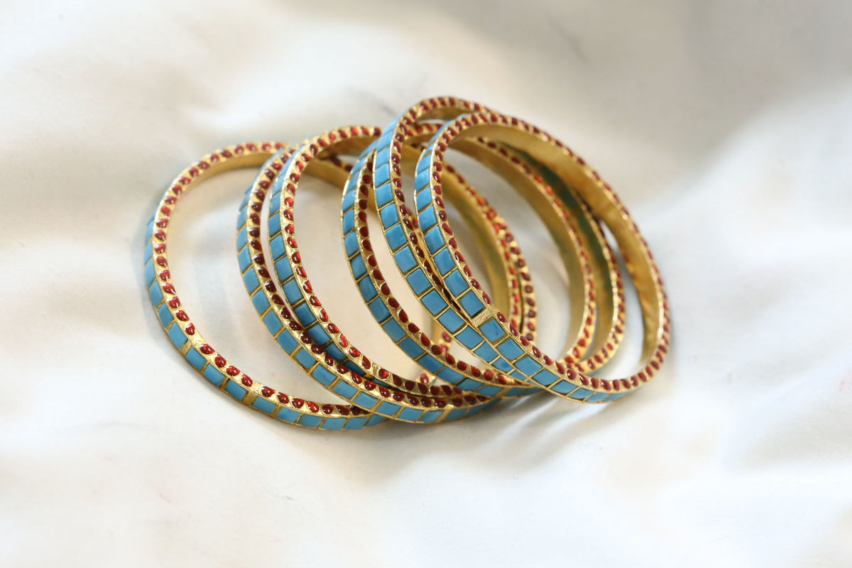 Jadau Enamel Sia Bangle Set ( Pair - Set of 2) - Turquoise