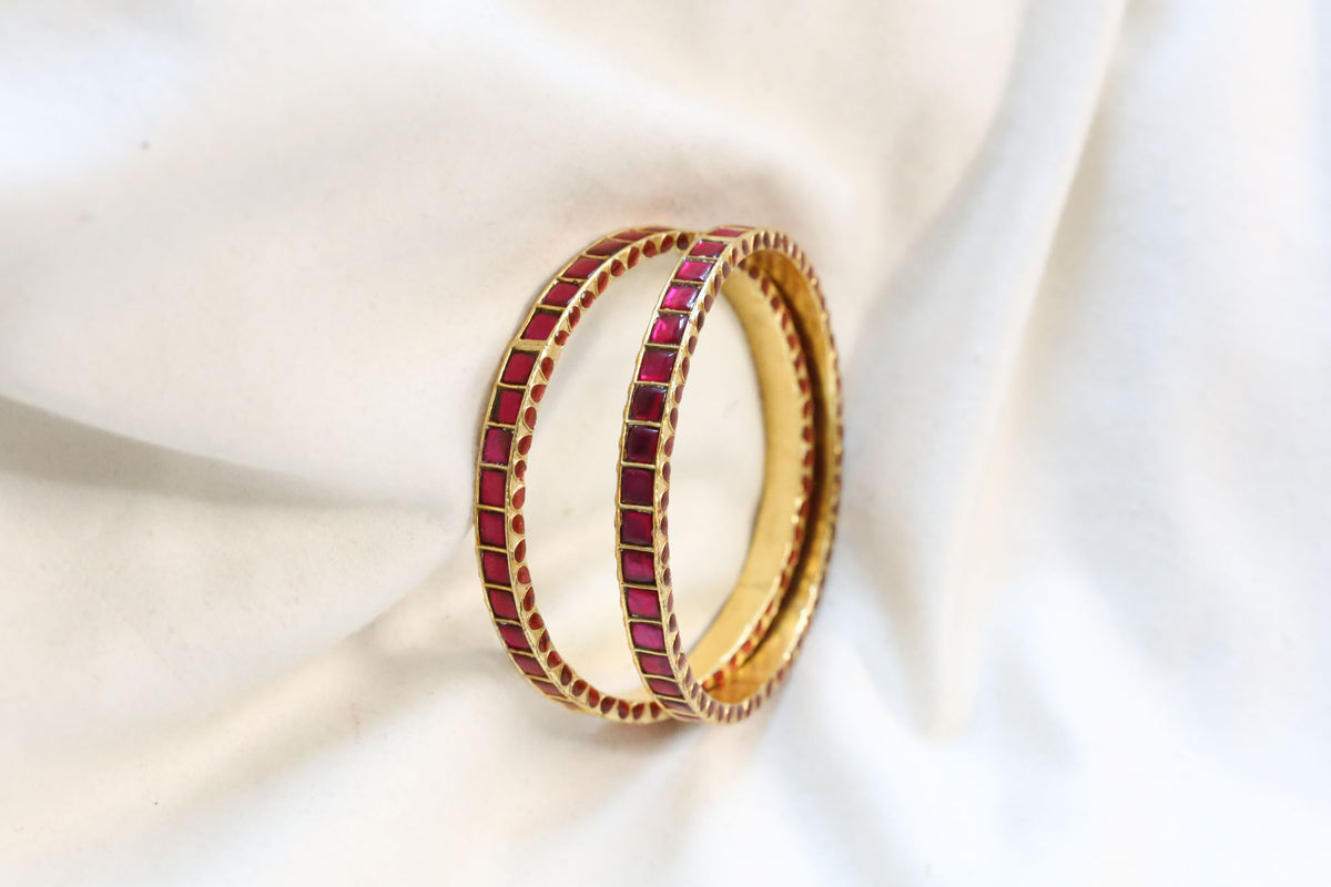 Jadau Enamel Sia Bangle Set ( Pair - Set of 2) -Red