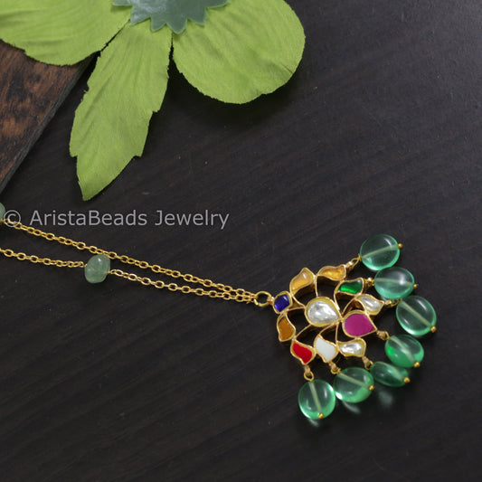 Shruti Dainty Kundan Necklace - Navratan
