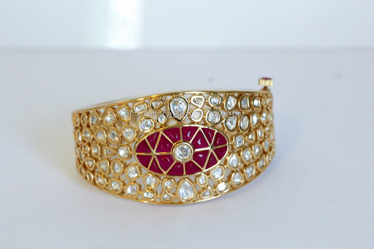 Premium Quality Broad Ruby Kundan Bracelet