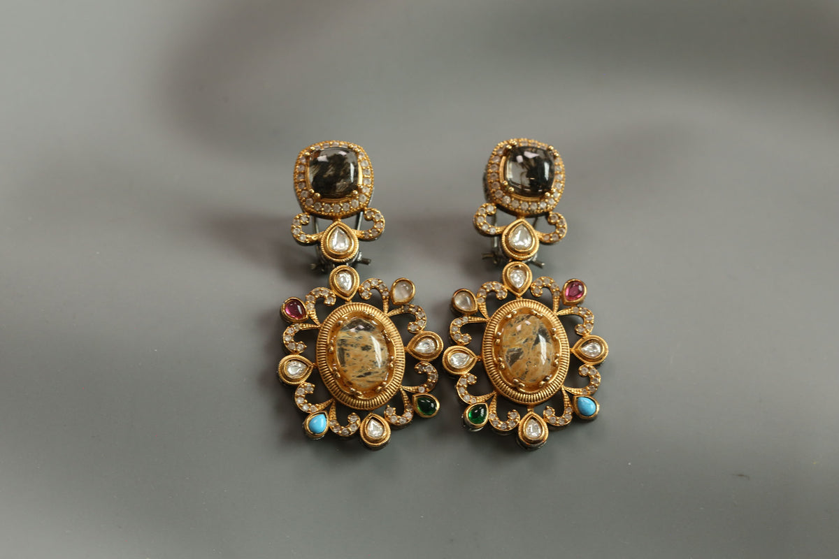 Sabya Semiprecious Stones Earrings - Smokey