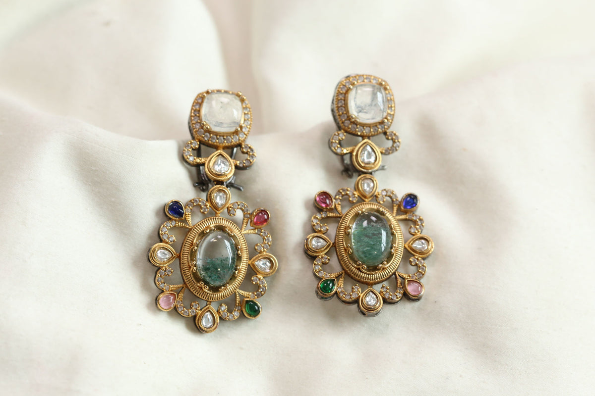 Sabya Semiprecious Stones Earrings - Moonstone & Green