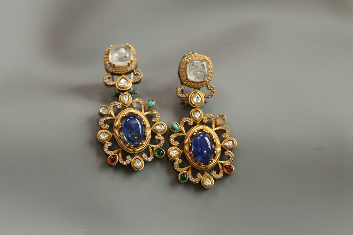 Sabya Semiprecious Stones Earrings - Moonstone & Blue