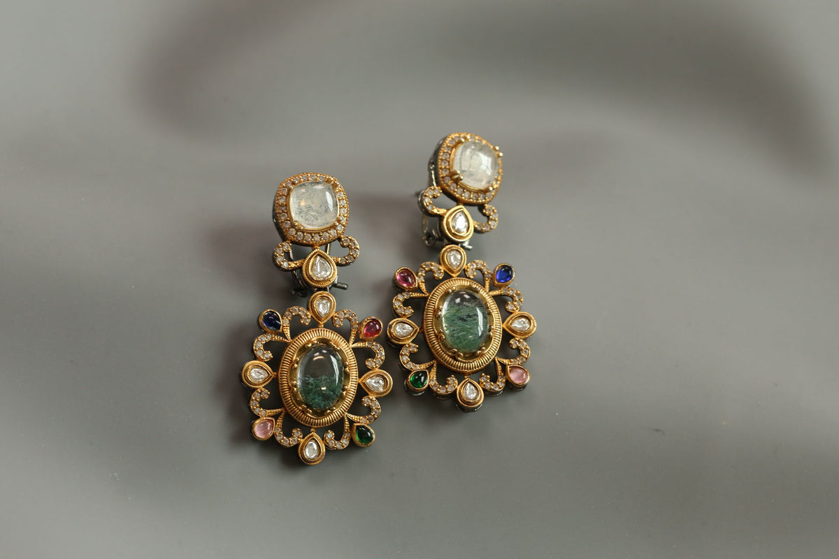 Sabya Semiprecious Stones Earrings - Moonstone & Green