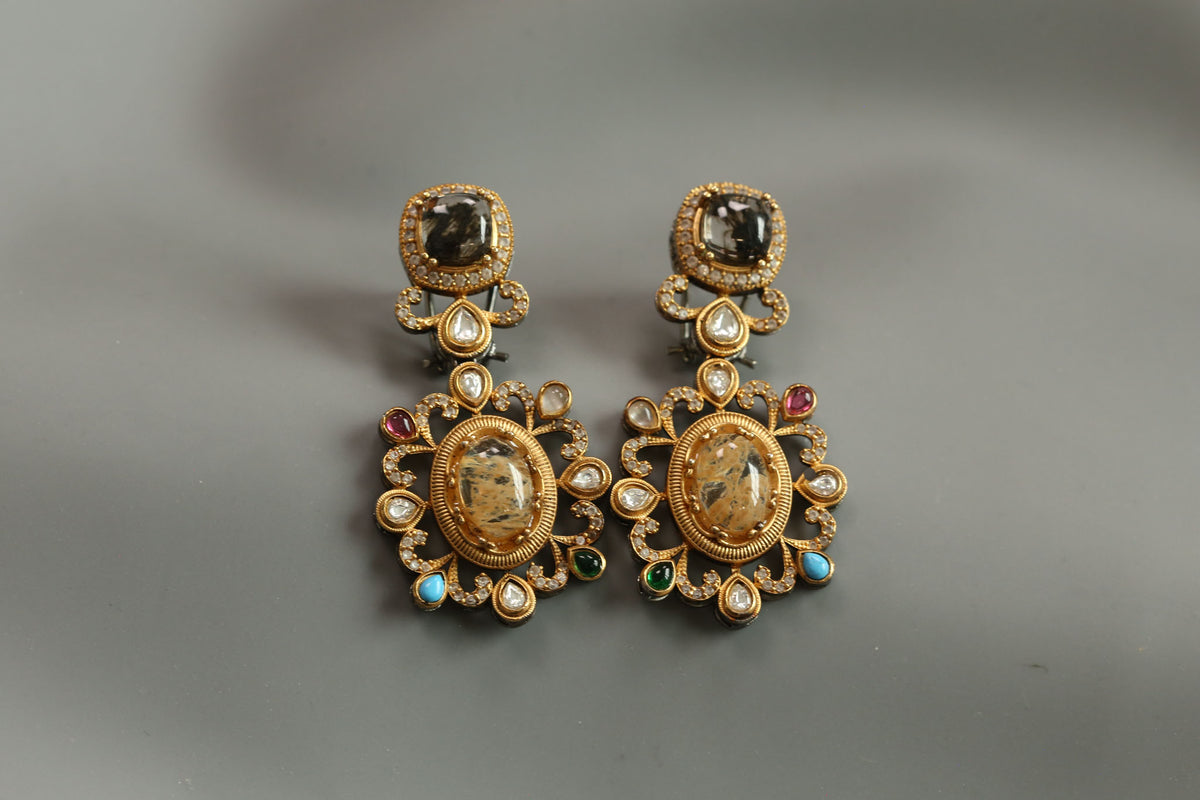 Sabya Semiprecious Stones Earrings - Smokey