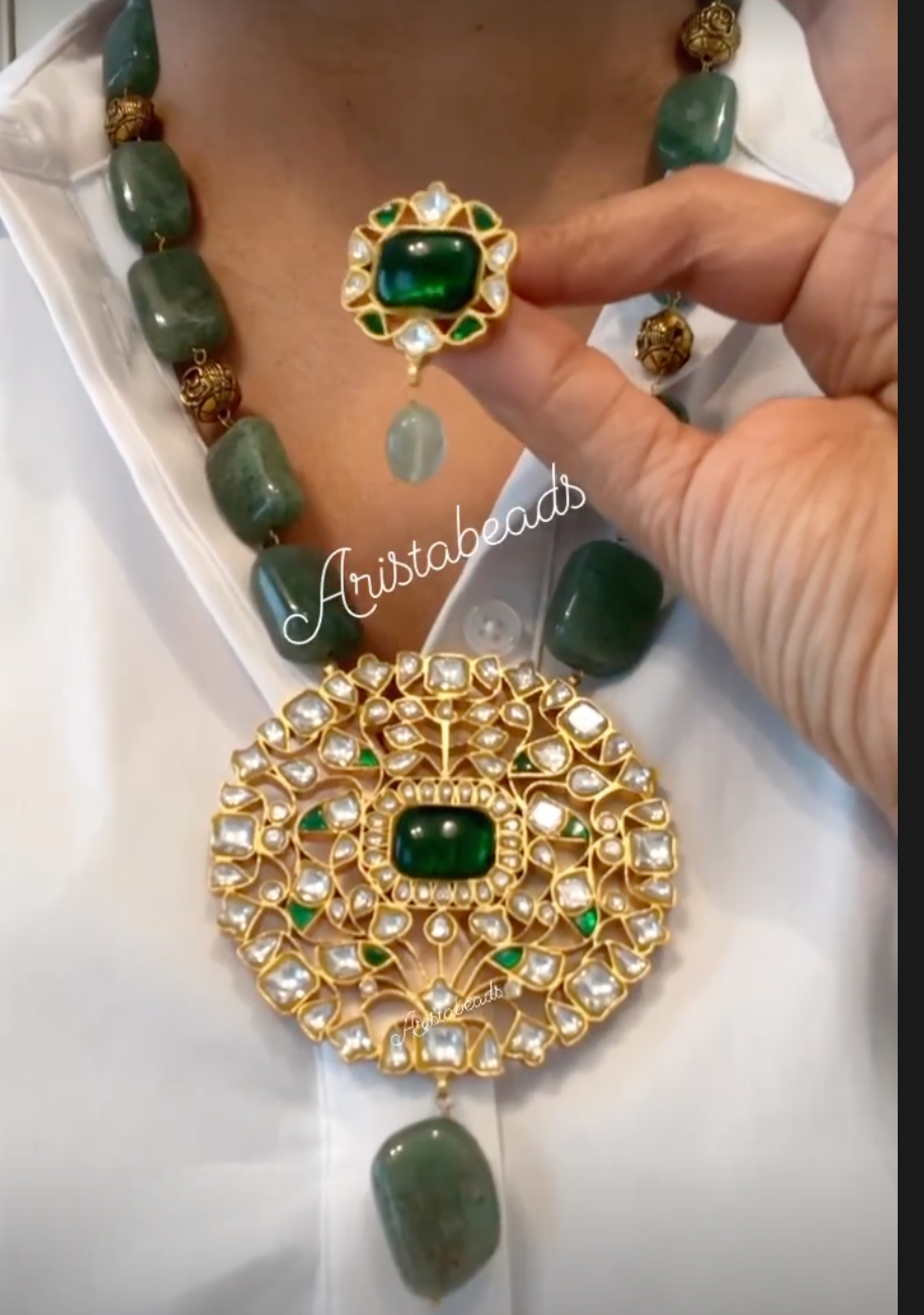 Next to Real Jadau Kundan Necklace Set - Strawberry Quartz