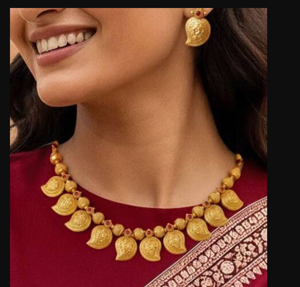 Mango Antique Gold Necklace Set - Red