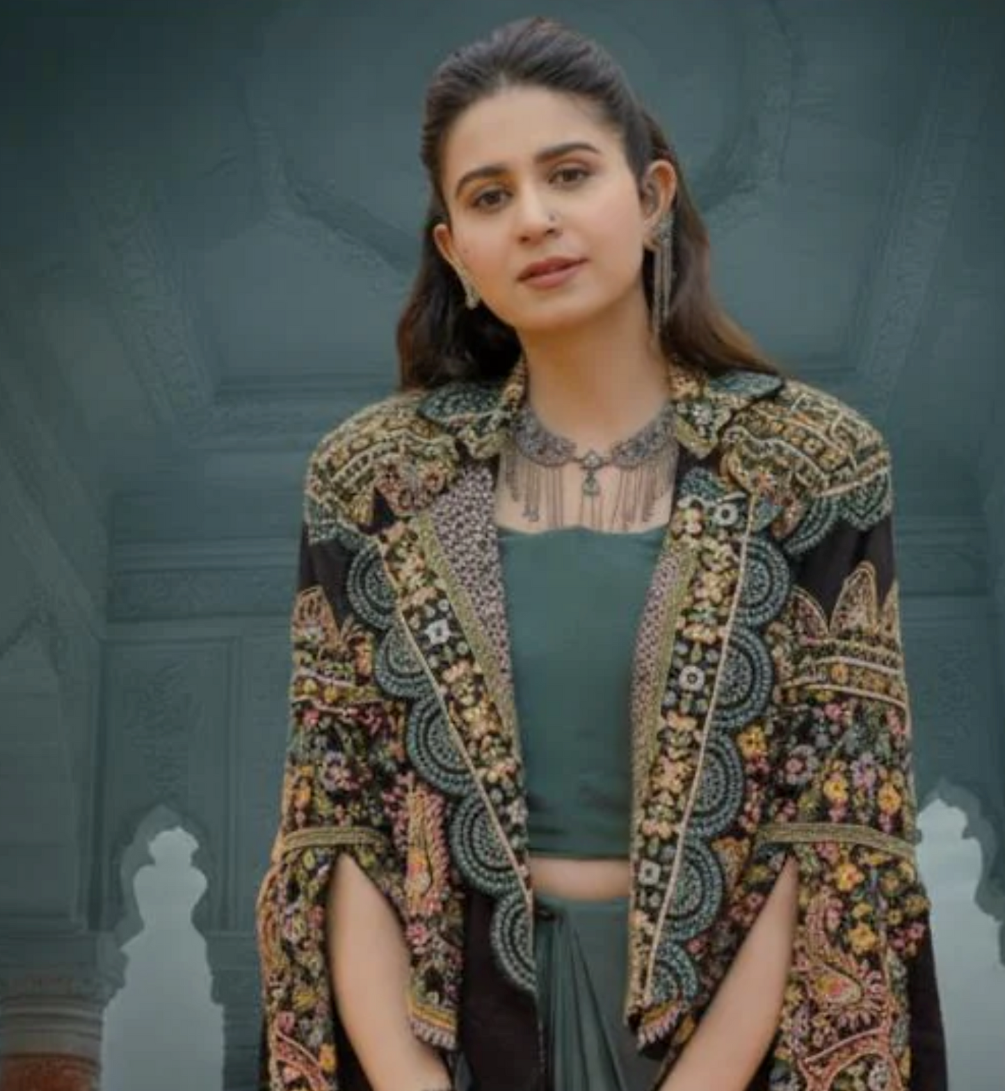 Kinjal Dave Style Fusion Oxidized Set - Ruby