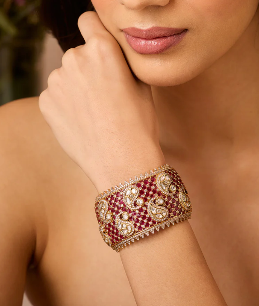 Takkar Work & Uncut Kundan Bracelet (Adjustable)