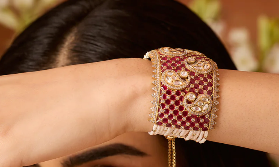 Takkar Work & Uncut Kundan Bracelet (Adjustable)