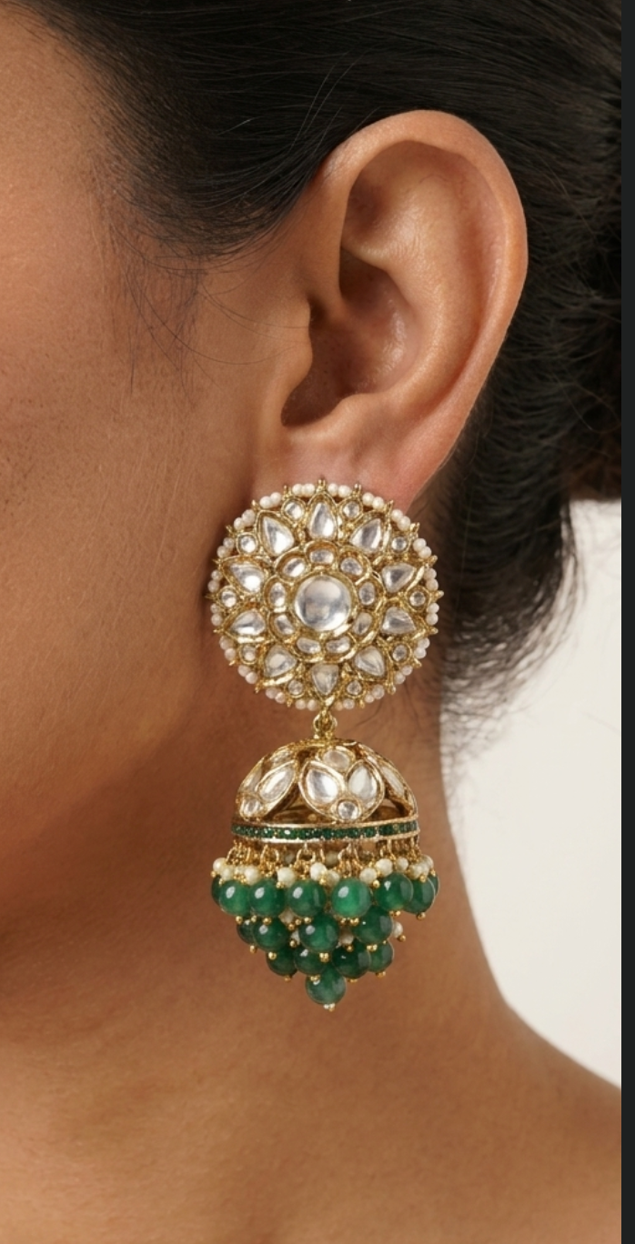 Surya Kundan Polki Jhumka - Clear