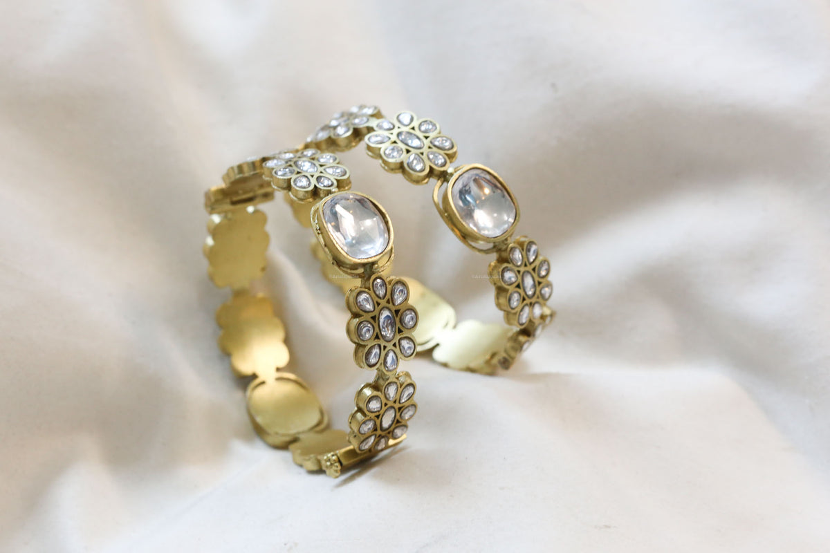 Designer Vintage Big Polki Statement Bangle (Openable)