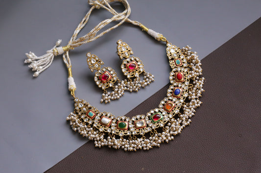 Semiprecious Navratna Kundan Necklace Set