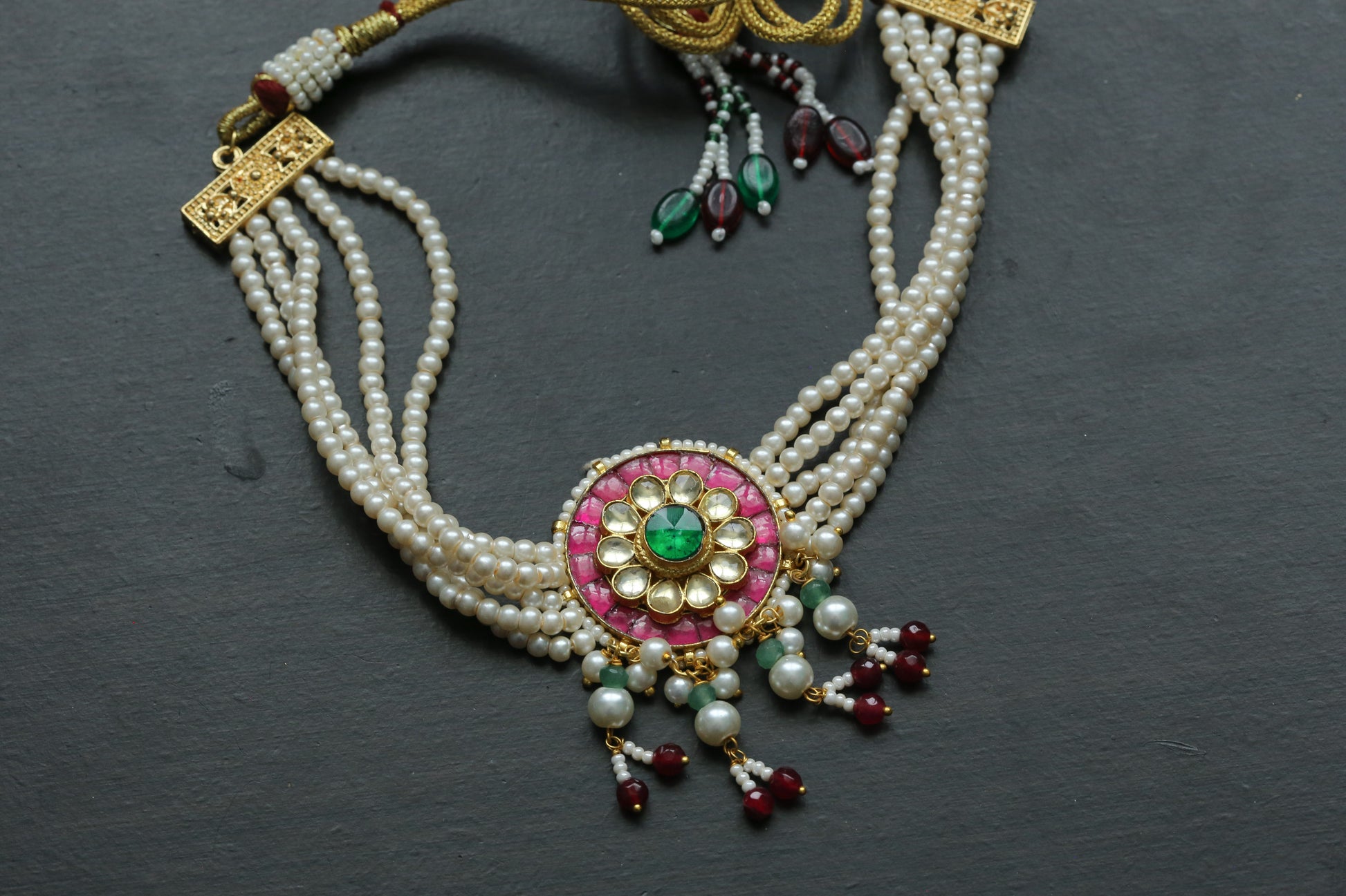 Pachi Kundan Pearl Choker Necklace - Ruby
